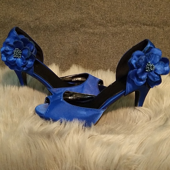 Blue open toe platform pumps - Picture 1 of 4